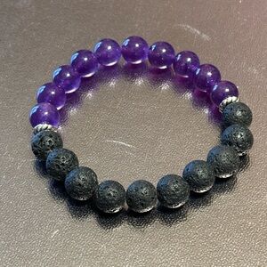 Men’s/Unisex Volcano Rock & Jade stretch bracelet 7-8.5”.